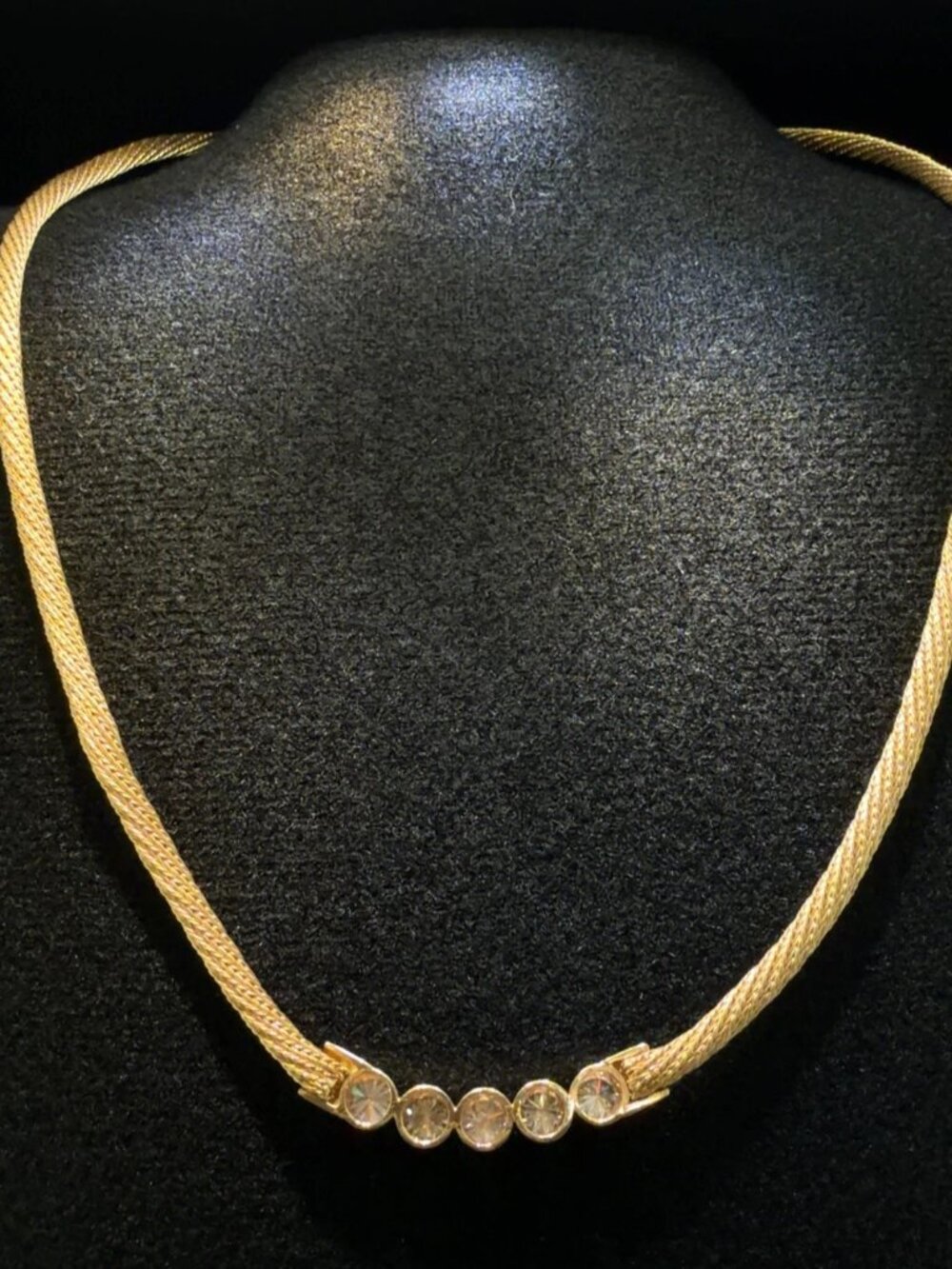 14K Yellow Gold Natural Diamond Bezel Necklace Woven Mesh Chain 18"